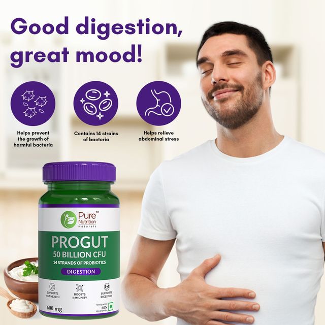 Pure Nutrition Progut 50 Billion CFU Probiotic & Prebiotic Supplement - 60 VEG Caps 14 Strains