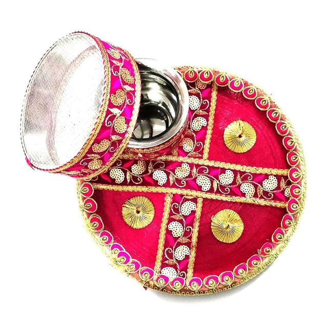 Gullak Karwa Chauth Pooja Thali Set - 12 inch | Pink