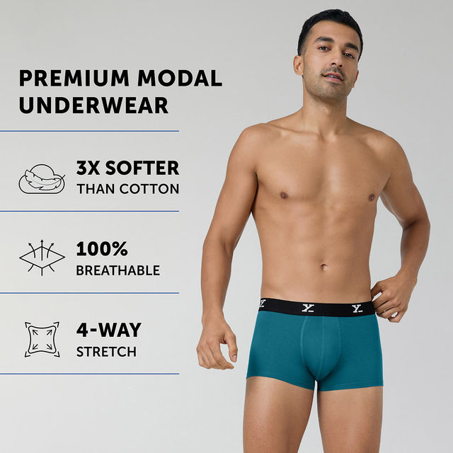XYXX Ace IntelliSoft Micro Modal solid Trunk | Men's Innerwear | Pack of 2 | Blue + Grey- L