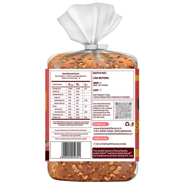 The Health Factory Zero Maida Multigrain Bread | Clean Label - Not Brown