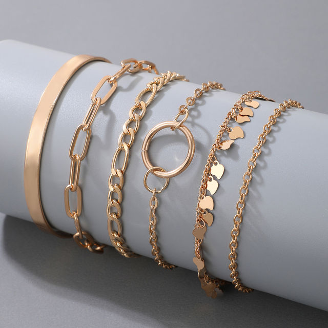 Jewels Galaxy Gold Plated Set Of 6 Contemporary Stackable Bracelet Combo (1 Pack 6 Bracelets)