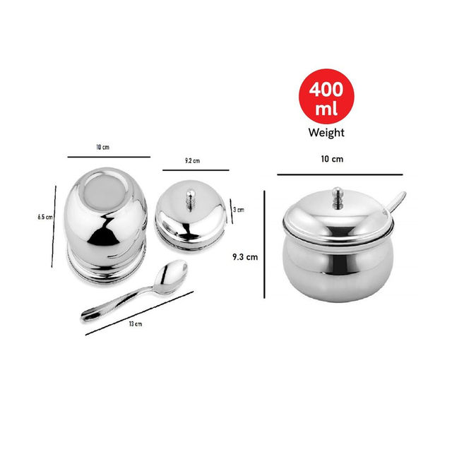 Vinayak Stainless Steel Ghee Pot (With Lid, Silver, 400 Ml, 1 Piece)
