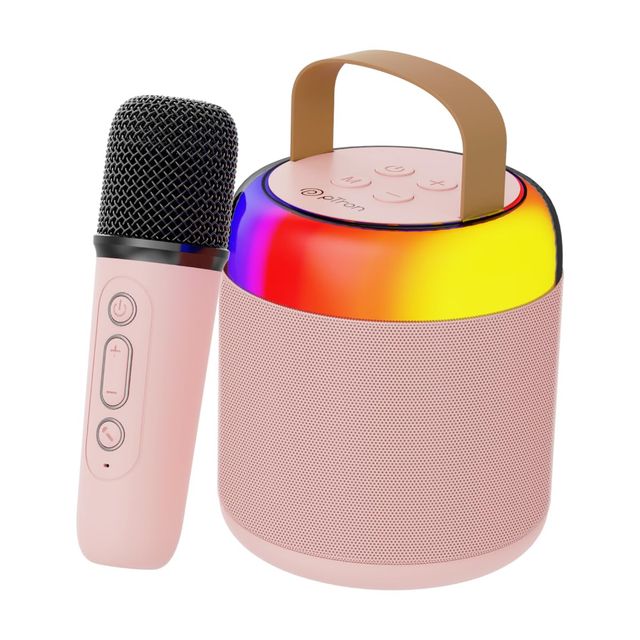 pTron Fusion Bliss 16W Bluetooth Speaker | Wireless Karaoke Mic | RGB Lights | 6Hrs Playtime - Pink