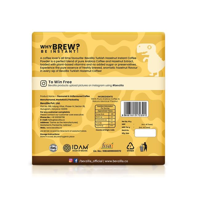 Bevzilla Hazelnut Medium Roast Instant Coffee Powder