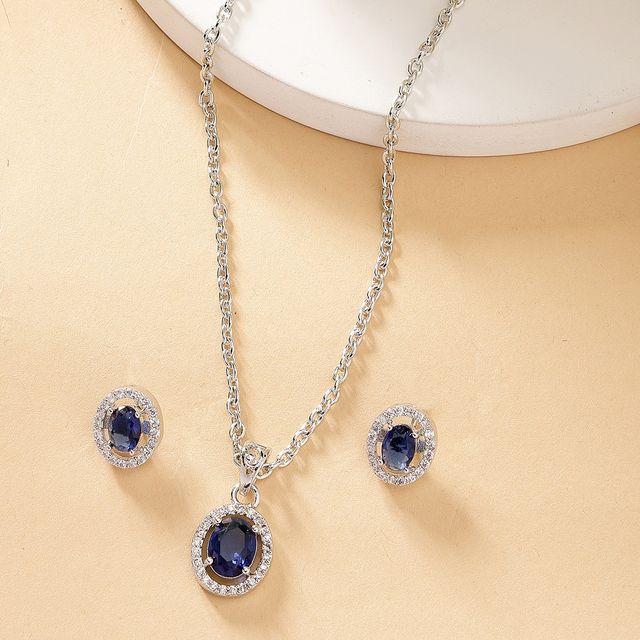 Zeneme Rhodium Plated American Diamond Studded Necklace and Earrings For Women & Girls