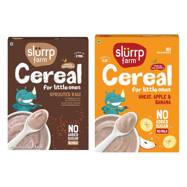 Slurrp Farm Wheat Apple & Banana Instant Healthy Cereal 100% Natural No Added Sugar No Milk, 300 Gm(300gms) & Slurrp Farm No Added Sugar, No Salt, Sprouted Ragi Powder, No Milk, 250 Gm(250gms) Combo