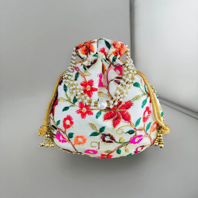 Gullak Women's Embroidered Leather Potli | Multicolour - Free Size