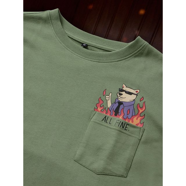 The Souled Store Men's Ted The Stoner All Fine Oversized T-shirt | Green - XL