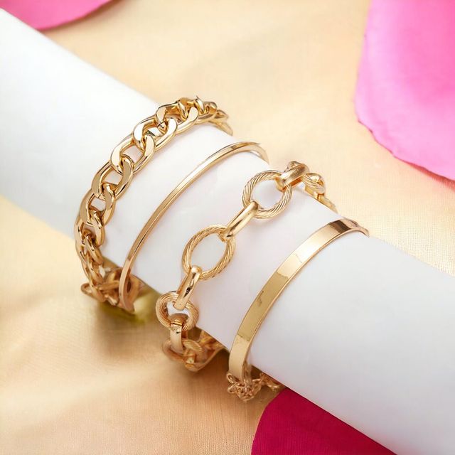 Jewels Galaxy Women Gold-Plated Wraparound & Cuff Bracelet Set