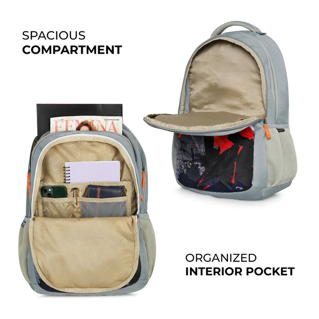 Nasher Miles Cricket Backpack- Unisex- 3 Compartment Casual College Bag- Grey- 45L