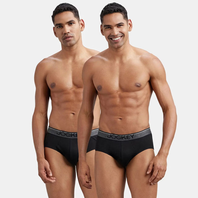 Jockey 8037 Men's Super Combed Cotton Solid Brief|Ultrasoft Waistband|PO2 | Black-L
