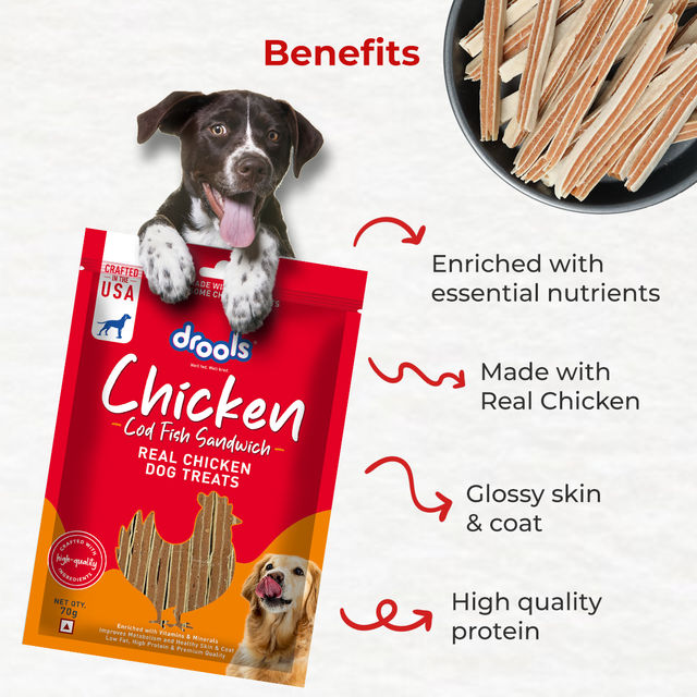Drools Cod Fish Sandwich Dog Treats, Best For Training & Bonding | For Puppy & Adult