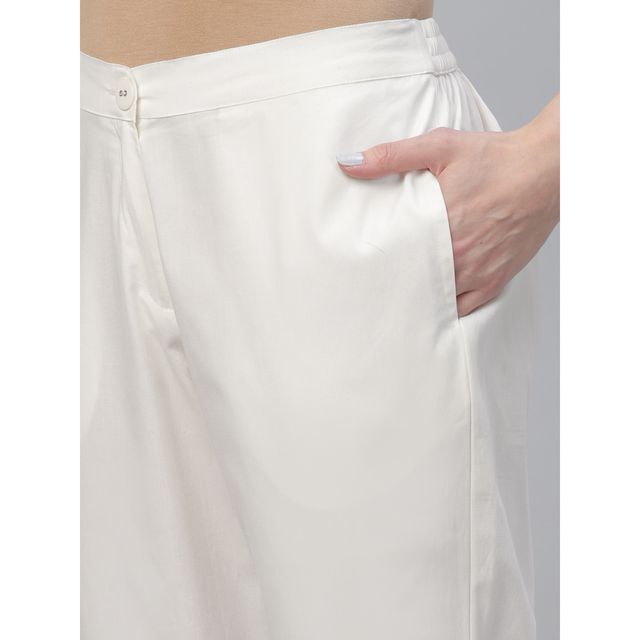 Libas Cotton Solid Women's Trouser With Both Side Pocket | Cream | M
