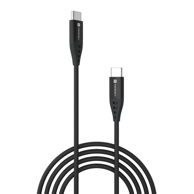 Portronics Konnect C1 TYpe-C To Type-C Data and Charging Cable - Black | 1.2 m | Super Flexible and Tangle-Free
