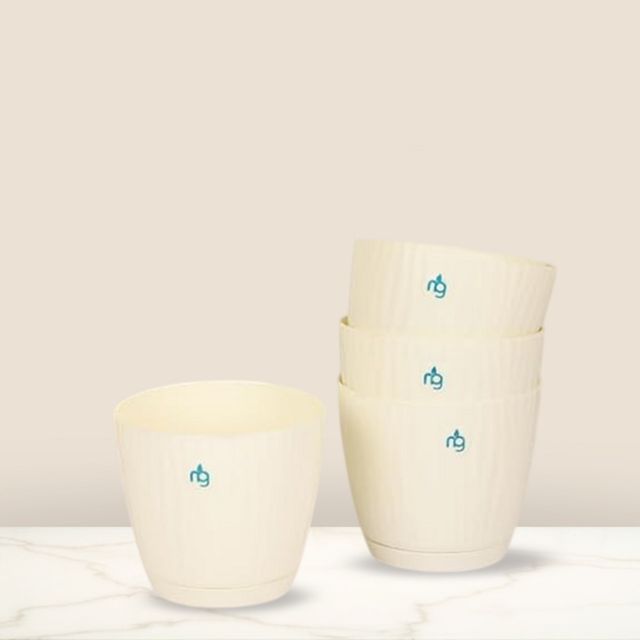 Nurturing Green - Self Watering Pots | Set of 4 | Ivory | Size: 9.5cm x 8.5cm | Plastic Flower Pots
