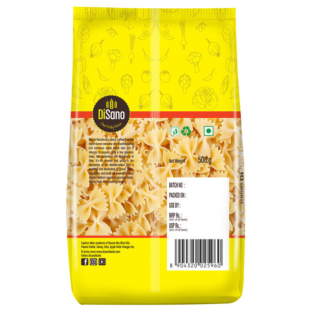 Disano Farfalle Pasta, 100% Durum Wheat, No Maida