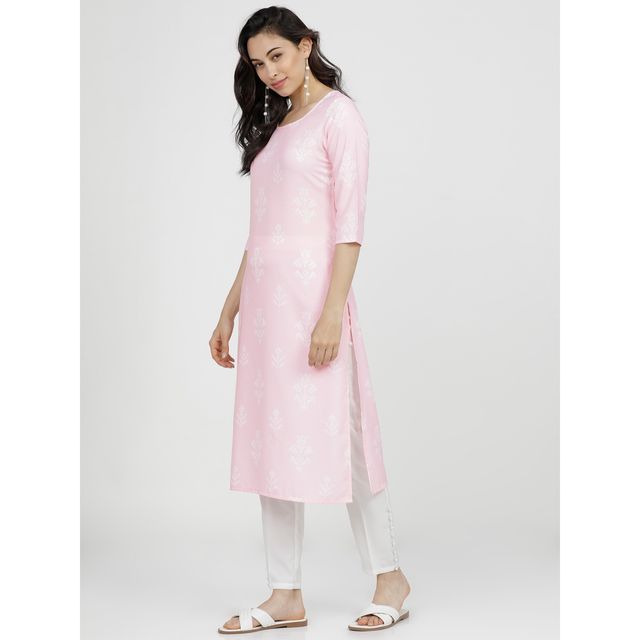 Ketch Women Ethnic Motifs Printed Straight Kurta | Pink | L