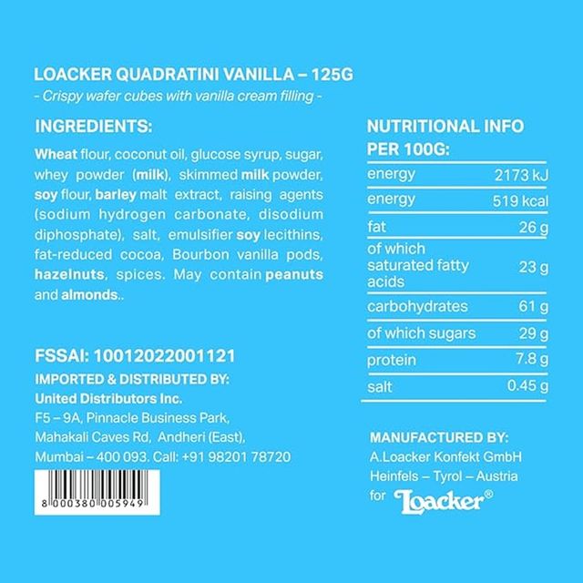 Loacker Quadratini Vanilla Wafer Cubes | Trans Fat-free