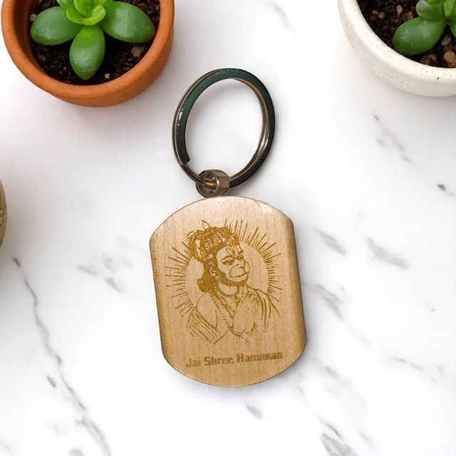 Samsidhi Pooja Jai Shree Hanuman Wooden Keychain