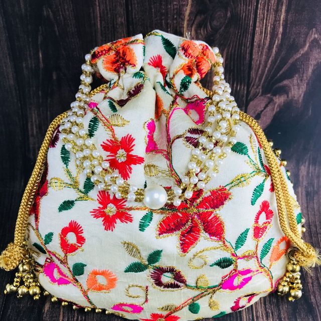 Gullak Women's Embroidered Leather Potli | Multicolour - Free Size