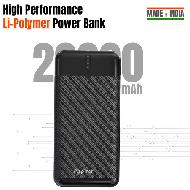 pTron Dynamo Surge 20000mAh 22.5W Power Bank | VOOC/Wrap/Dash Charging | 20W Type-C Charging - Black