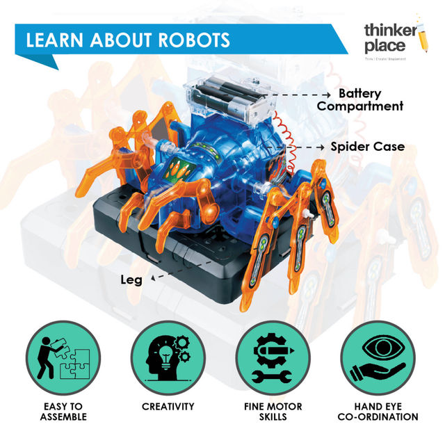 ThinkerPlace Robotic Spider DIY Kit | Build & Learn Robotics with Working Spider Toy (Age 8+)