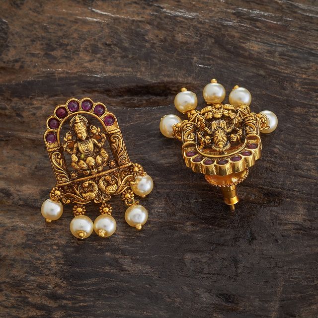 Kushal s Fashion Jewellery Ruby Gold-Plated Synthetic Stones & Beads Antique Earring | 413071