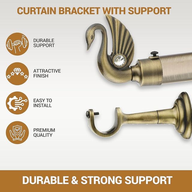 Gloxy Swan Bird Shape Aluminium Curtain Brackets | 1 inch Rod Support Fitting | Antique, Pair of 4