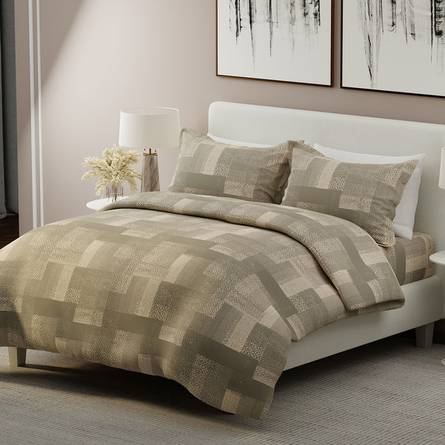 Boutique Living Geo Art (Cottage Garden) 100% Cotton 300 TC Grey King Bedsheet with 2 Pillow Covers