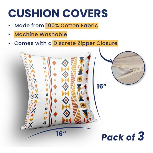 Urban Space Cotton Cushion Covers, Set of 3, made of Cotton 16 inch x 16 inch,Butterfly