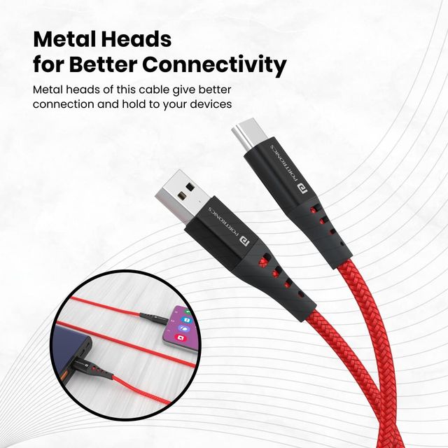 Portronics Konnect Dash 2, 1 Mtr.Dash Charger USB to Type-C Cable - Red