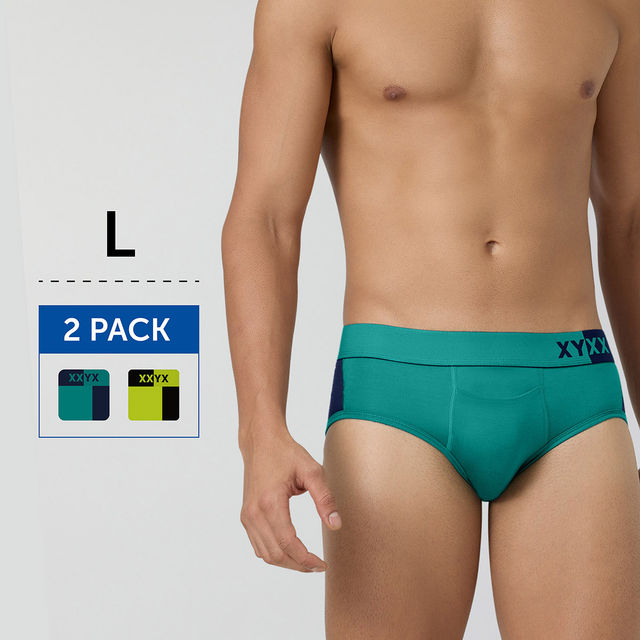 XYXX Dualist IntelliSoft Micro Modal Solid Brief | Men's Innerwear | Pack of 2 | Multicolored- L