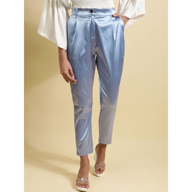 Freehand Women Casual Tapered Kentucky Blue Solid Regular Pants - 32 | 0622-Sattr05-02