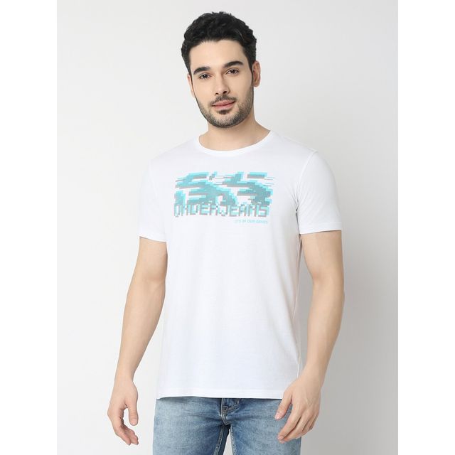 Underjeans by Spykar Men Pure Cotton T-shirt | White - S
