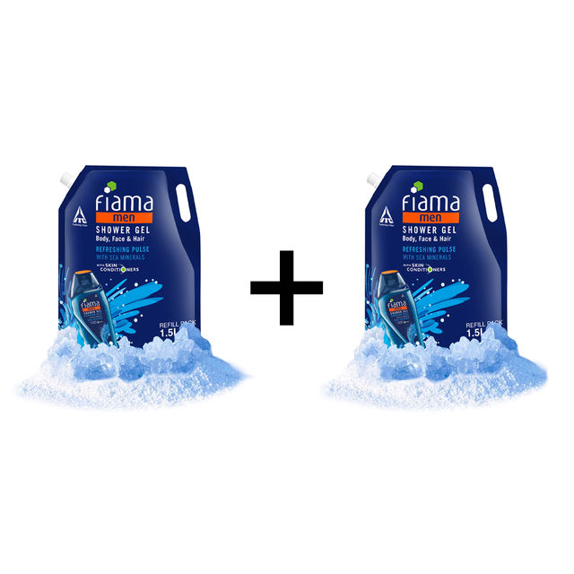 Fiama Men Shower Gel Refreshing Pulse, Body Wash With Skin Conditioners For Refreshed Skin, Pouch 1.5 l X 2 Combo