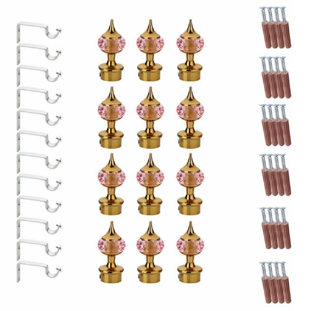 Gloxy Aluminium Single Diamond Curtain Brackets with Support Fittings 1 in Rod