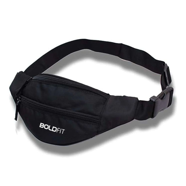Boldfit Unisex Waist Bag Polyester Adjustable Strap | Black