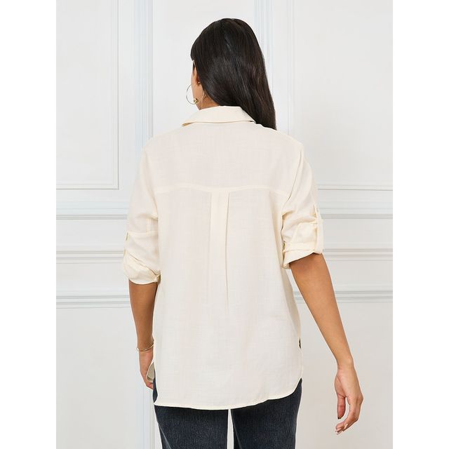 Styli Women's Regular Fit Shirt with Extended Shoulder | Off White - S