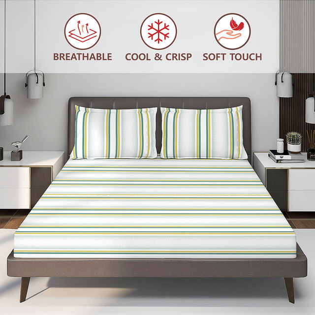 Layers Durathread Cotton Blend 225 CVC White King Bedsheet with 2 Pillow Covers