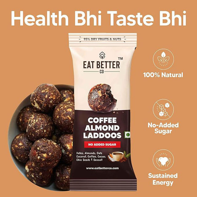 Eat Better Co - Coffee & Almond Laddoos - No Added Sugar - High Protein, 100% Natural