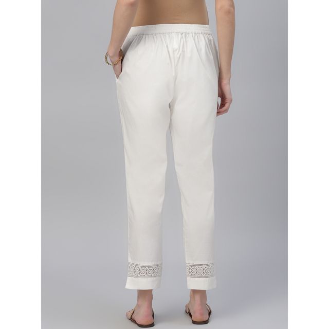 Libas Cotton Solid Women's Trouser With Both Side Pocket | Cream | M