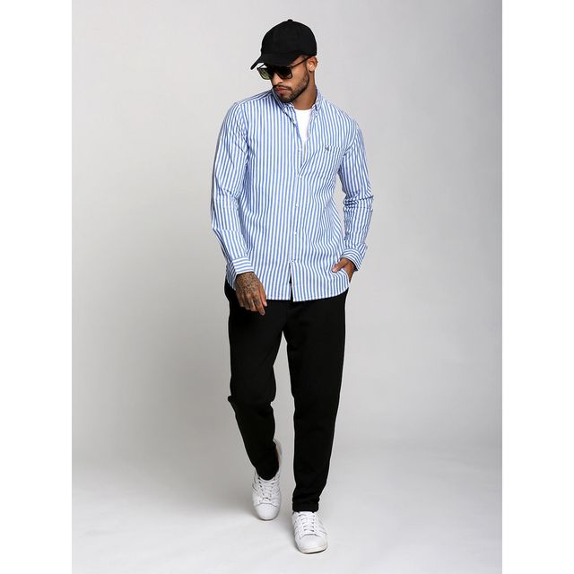 The Bear House Men Slim Fit Striped Casual Shirt - Anise | Blue | S