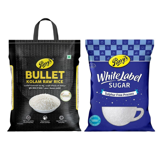 Parry'S Bullet Kolam Raw Rice (5kg) & Parrys White Label Sugar (5kg) Combo