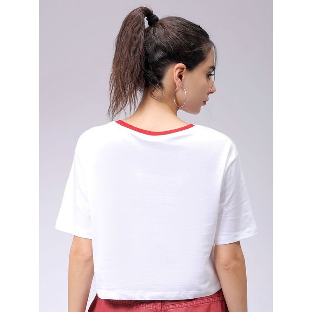 Freehand Women's Casual Relaxed Typographic Crew Neck T-shirt | 0424-Zfhcrtee2-03 | White - M