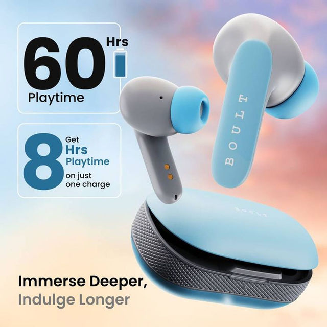 Boult Y1 Pro With Zen Quad Mic Enc 60Hrs Battery Fast Charging Knurled Design 5.3V Powder Blue