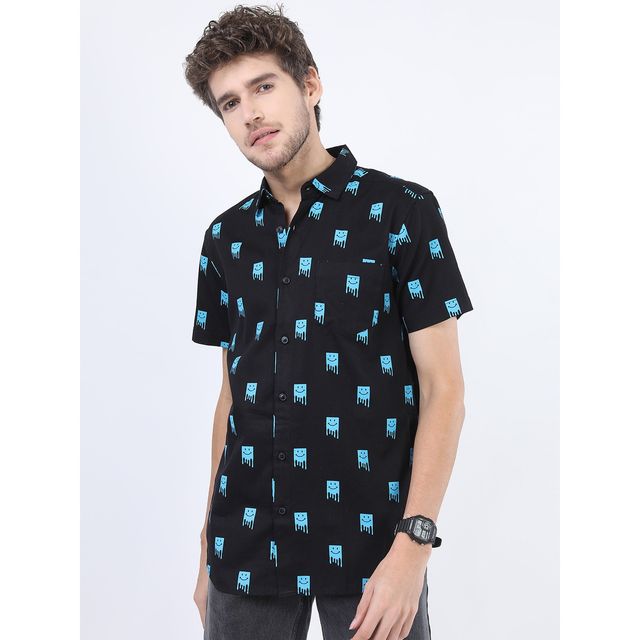 Ketch Men Black and Blue Slim Fit Printed Casual Shirt | Blue | L
