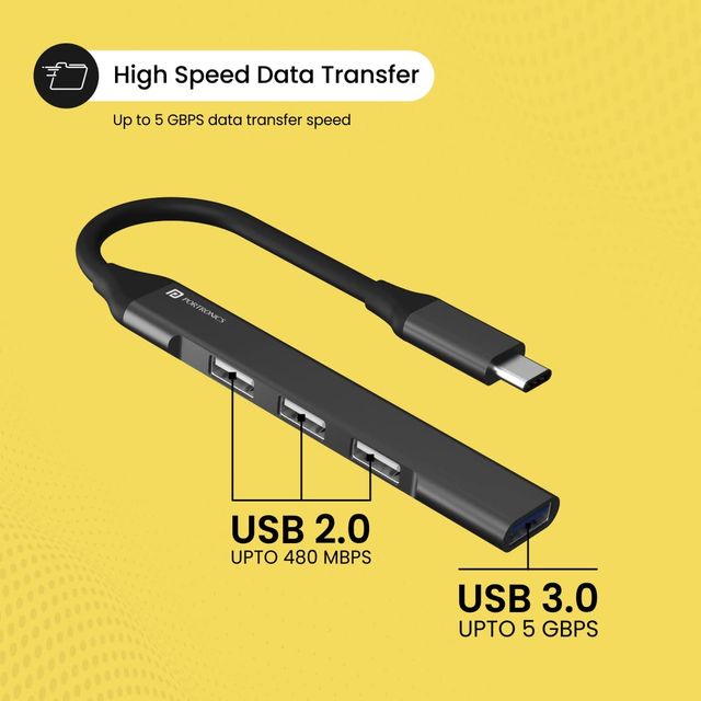 Portronics Mport 31C USB C Hub (4-in-1) Type C Multiport Adapter 1 x USB 3.0 & 3 x USB 2.0 Grey