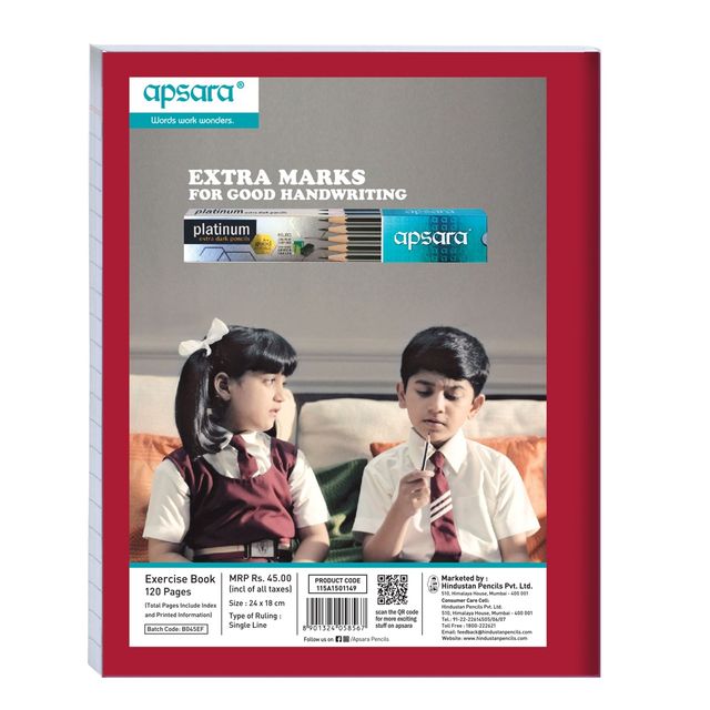 Apsara Kingsize Single Line Notebook | 24 Cm x 18 Cm | Pages - 120 | Assorted