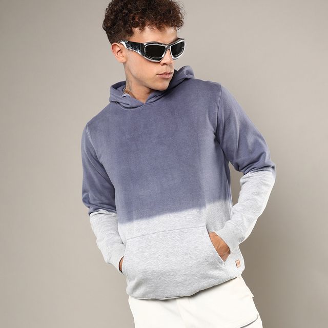 Campus Sutra Men's Hooded Sweatshirt | Blue - XL