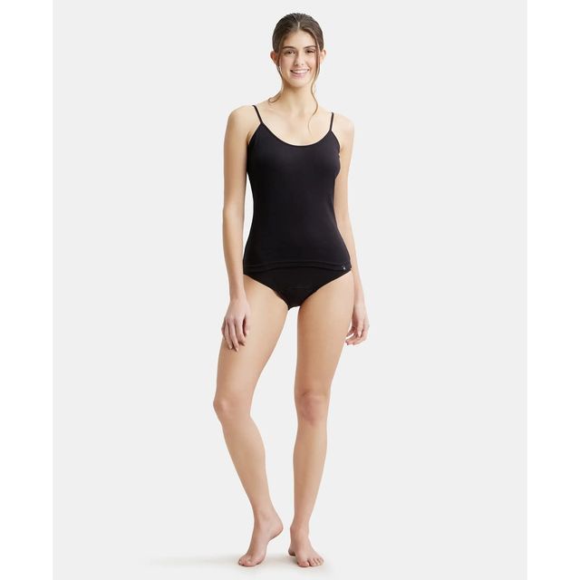 Jockey 1487 Women's Super Combed Cotton Rib Camisole|Adjustable Straps | Black-XXL